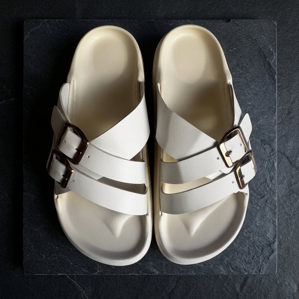 Sandalias Slides con Doble Hebilla - Plantilla Anatómica Acolchada