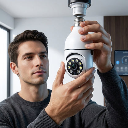 Cámara de Seguridad Foco WiFi 360° Full HD – Vigilancia Inteligente con Visión Nocturna y Audio Bidireccional