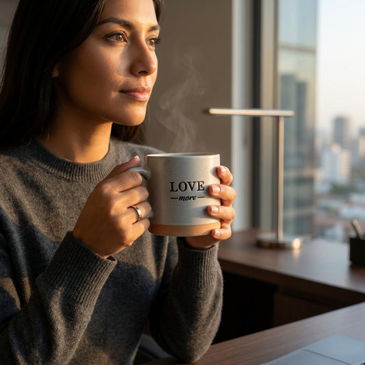 Taza de Cerámica Artesanal "LOVE more" - Diseño Minimalista con Asa Circular