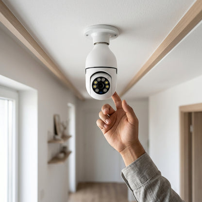 Cámara de Seguridad Foco WiFi 360° Full HD – Vigilancia Inteligente con Visión Nocturna y Audio Bidireccional
