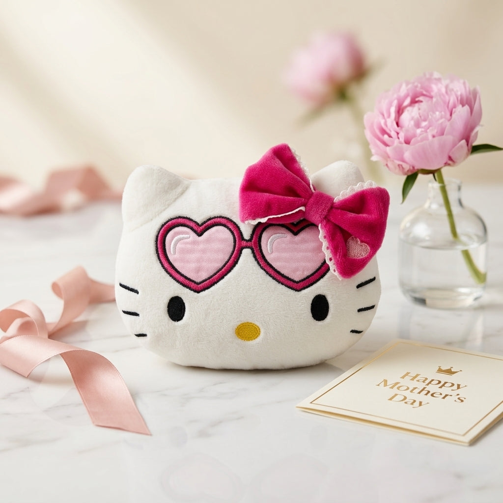 Monedero Hello Kitty de Peluche - Cartera de Mano con Lentes de Corazón