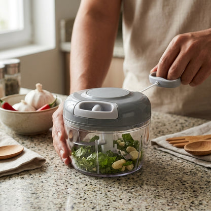 Picador de Verduras Manual a Cuerda - Procesador con 3 Cuchillas