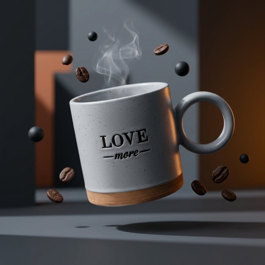 Taza de Cerámica Artesanal "LOVE more" - Diseño Minimalista con Asa Circular