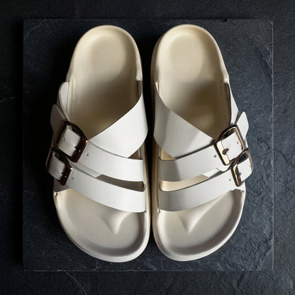 Sandalias Slides con Doble Hebilla - Plantilla Anatómica Acolchada